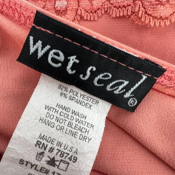 Wet Seal Y2K S Halter Cowl Neck Top Peach Lace Trim Stretch Made in USA - Picture 6 of 8